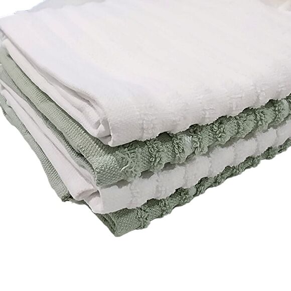 Thyme and Sage Kitchen Towel Set of 4pcs Green and White Striped Turkish Cotton - Picture 7 of 10
